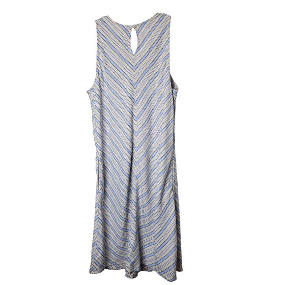 Lands End‎ Womens Striped Sleeveless Linen Dress Keyhole Back Pockets L Tall - Picture 2 of 11